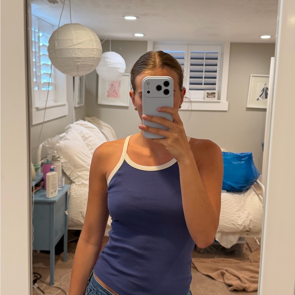 Madewell Women’s Contrast-Trim Ribbed Tank Top - Blue